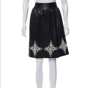 Carolina Herrera Lambskin Leather Embroidered Skrt